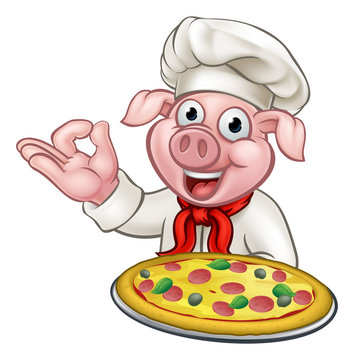 Pig Pizza Chef Cartoon Character