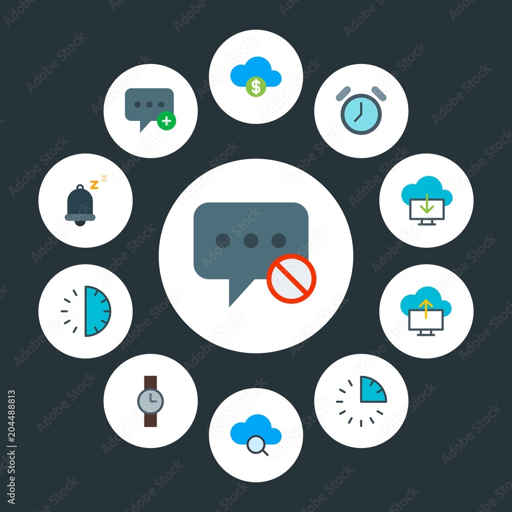 Poster cloud and networking, chat and messenger, time infographic circle flat icons set. contains such icon