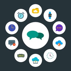 cloud and networking, chat and messenger, time Infographic Circle flat Icons Set. Contains such Icons as  cloud,  time,  mobile,  text, data,  download, chat and more. Fully Editable. Pixel Perfect