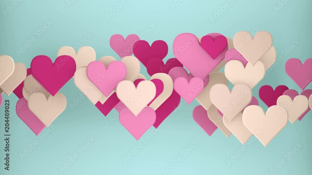 Poster heart shapes. abstract romantic concept. 3d render seamless loop animation 4k uhd 3840x2160