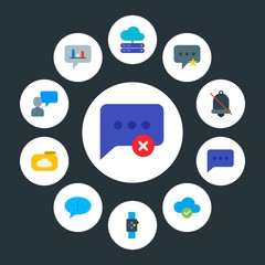 cloud and networking, chat and messenger, time Infographic Circle flat Icons Set. Contains such Icons as  web,  cloud, stats,  approved,  screen, network,  door and more. Fully Editable. Pixel Perfect