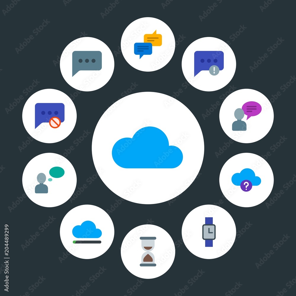Poster cloud and networking, chat and messenger, time infographic circle flat icons set. contains such icon
