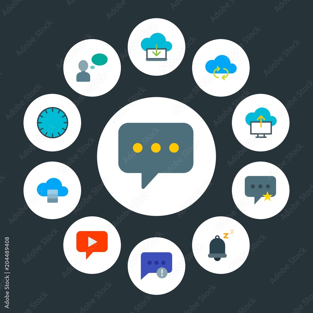 Poster cloud and networking, chat and messenger, time infographic circle flat icons set. contains such icon
