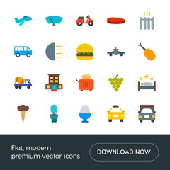 Modern Simple Set of transports, food, industry, hotel Vector flat Icons. Contains such Icons as  white,  glass,  cargo,  washroom,  fresh and more on white background. Fully Editable. Pixel Perfect