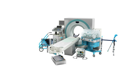 Modern technology in the medical technic 3d render on white no shadow