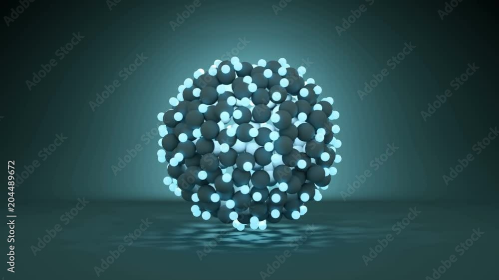 Poster bunch of glowing spheres. abstract sci-fi technology concept. seamless loop 3d render animation 4k u