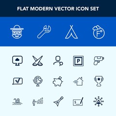 Modern, simple vector icon set with scene, world, investment, road, communication, equipment, cartoon, spanner, thermometer, planet, map, car, character, computer, happy, vehicle, internet, tool icons