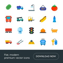 Modern Simple Set of transports, food, industry, hotel Vector flat Icons. Contains such Icons as  metrobus,  unlock, bathrobe,  building and more on white background. Fully Editable. Pixel Perfect