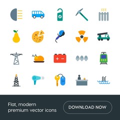 Modern Simple Set of transports, food, industry, hotel Vector flat Icons. Contains such Icons as  car,  lock, water,  bright,  key,  white and more on white background. Fully Editable. Pixel Perfect