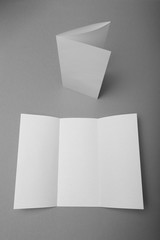 Triple paper brochure mockup. White folder template.