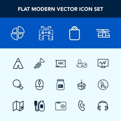 Modern, simple vector icon set with click, technology, tent, travel, medicine, bugle, computer, musical, account, mouse, black, camp, bag, blackboard, web, can, blue, diagnostic, chalkboard, tin icons
