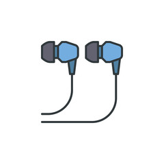 Blue In-Ear Wired Headphones icon - vector sign