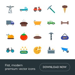 Modern Simple Set of transports, food, industry, hotel Vector flat Icons. Contains such Icons as  luxury,  time,  vegetable,  bicycle,  desk and more on white background. Fully Editable. Pixel Perfect