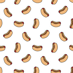 Hand drawn vector illustration of hot dog pattern in cartoon style. - 204491885