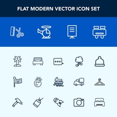 Modern, simple vector icon set with presentation, cap, ship, communication, head, professional, palm, search, internet, hair, ocean, fahrenheit, furniture, bed, vision, watch, message, sign, spy icons