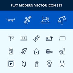 Modern, simple vector icon set with spice, money, construction, food, sewing, balance, finance, sign, bag, sack, domino, paddle, talk, machine, fashion, ingredient, extreme, play, board, saw icons