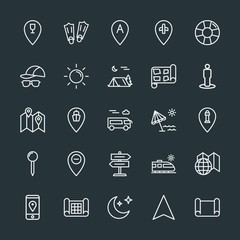 Modern Simple Set of location, travel Vector outline Icons. Contains such Icons as  arrow,  road,  travel, ring,  transportation,  phone and more on dark background. Fully Editable. Pixel Perfect.