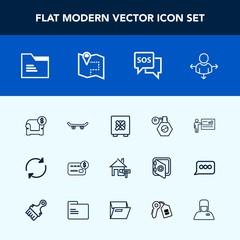 Modern, simple vector icon set with place, credit, road, travel, extreme, blank, safe, meeting, property, sofa, reload, arrow, perfume, pump, balance, people, couch, house, skateboard, furniture icons