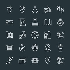 Modern Simple Set of location, travel Vector outline Icons. Contains such Icons as  pointer,  sign,  business, map,  internet, fashion,  web and more on dark background. Fully Editable. Pixel Perfect.