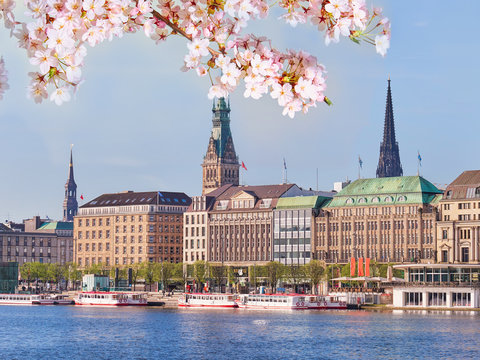 Center of Hamburg city in springtime
