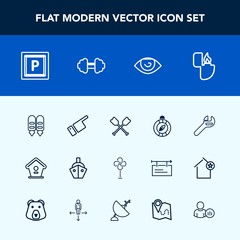 Modern, simple vector icon set with birdhouse, ship, ventilator, exercise, cigarette, sea, repair, wooden, street, equipment, vessel, , eye, compass, finger, boat, bird, air, object, oar, cooler icons