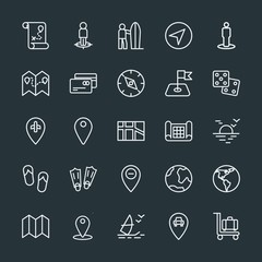 Modern Simple Set of location, travel Vector outline Icons. Contains such Icons as  plastic,  city,  people, earth,  water,  travel,  street and more on dark background. Fully Editable. Pixel Perfect.