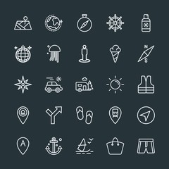 Modern Simple Set of location, travel Vector outline Icons. Contains such Icons as  south,  extreme,  anchor,  tourism,  world,  east,  trip and more on dark background. Fully Editable. Pixel Perfect.