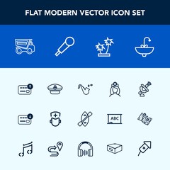 Modern, simple vector icon set with money, care, cash, tropical, hat, paddle, technology, healthcare, sack, sink, captain, communication, water, finance, surgeon, tap, vehicle, tipper, medicine icons