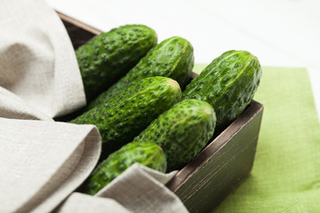 Mini baby fresh organic cucumbers, diet eating.