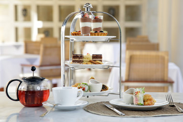 Assorted cookies and coffee, afternoon tea arrangement 
