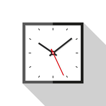 Clock icon in flat style, square timer on white background. Business watch. Vector design element for you project
