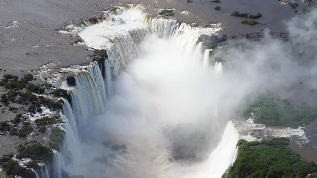 Aerial view of Iguazu Falls, the largest waterfall system in the world, on the border of Argentina and Brazil.