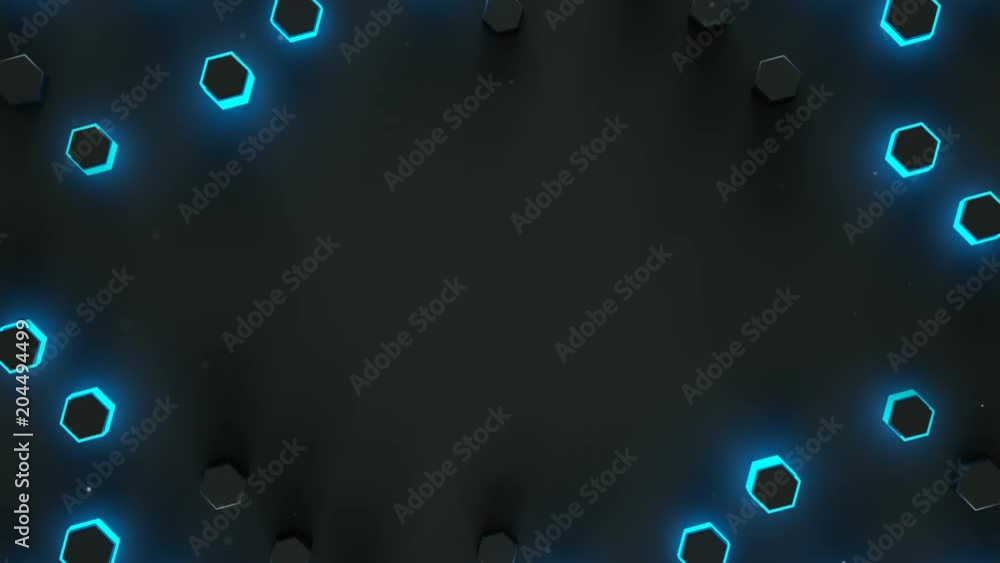 Aufkleber glowing blue haxagons and free space. seamless loop 3d render animation