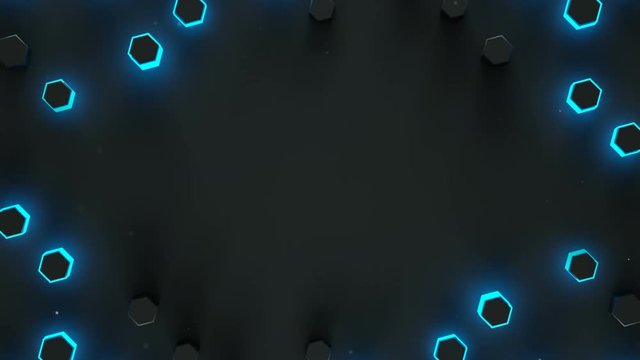 Glowing blue haxagons and free space. Seamless loop 3D render animation
