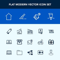 Modern, simple vector icon set with estate, white, phone, real, property, surgery, house, music, sofa, video, contact, internet, home, radio, audio, furniture, interior, architecture, address icons