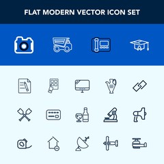 Modern, simple vector icon set with web, oar, document, stationary, college, boat, truck, photographer, pc, red, technology, wine, mobile, photography, decoration, card, business, link, internet icons