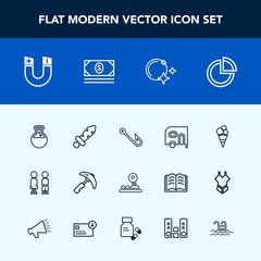 Modern, simple vector icon set with pie, happy, fishing, knight, tool, transportation, blade, fish, night, rod, delivery, car, button, people, business, presentation, pole, crane, sword, cream icons