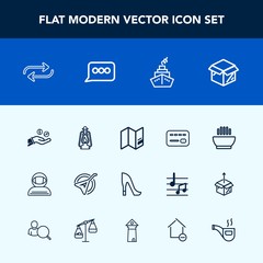 Modern, simple vector icon set with shoe, concept, kerosene, hot, soup, replacement, new, lamp, high, fashion, substitute, style, dish, science, hand, instrument, folk, female, lantern, replace icons