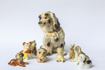 Decorative porcelain dogs isolated on a white background