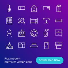 Modern Simple Set of buildings, furniture, housekeeping Vector outline Icons. Contains such Icons as  modern, dustpan,  perfume,  god and more on gradient background. Fully Editable. Pixel Perfect.