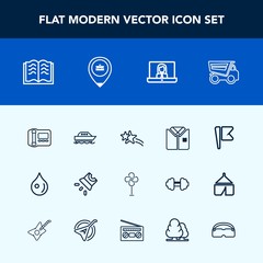 Modern, simple vector icon set with holiday, america, cooler, page, air, star, literature, white, education, paper, abstract, fan, stationary, technology, electric, ocean, water, fashion, book icons
