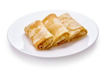 Pancakes with meat isolated on white background