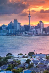 Zelfklevend Fotobehang Auckland. Cityscape image of Auckland skyline, New Zealand during sunset with the Davenport in the foreground. © rudi1976