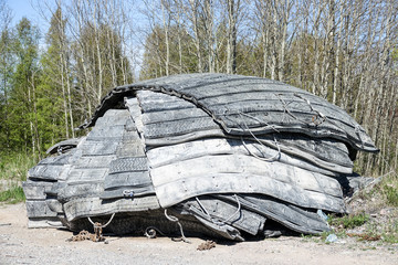 Blasting mat. Old used heavy blasting mats in a pile.