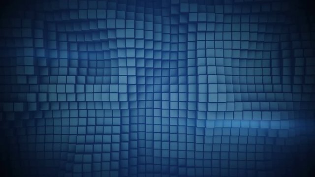 Wall of blue boxes. Abstract motion background. 3D render seamless loop animation 4k UHD 3840x2160
