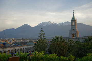 Fototapeta premium Arequipa Sunrise from the City with the Mountains in the Backround