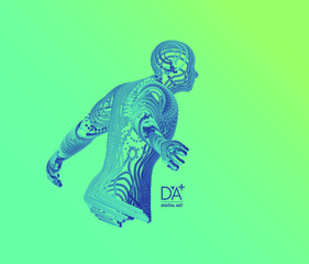 Fototapeta premium 3d model of man. Artificial intelligence. Technology and engineering concept. Vector illustration. Wire connection to virtual reality.