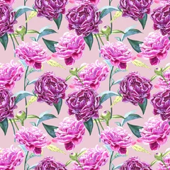 Meubelstickers Seamless background with peony flowers. Watercolor illustration. Graphic hand drawn floral pattern. Textile fabric design. © asetrova