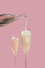 Valdobbiadene Prosecco glasses and a bottle, in pop contemporary style