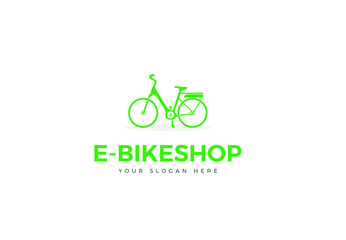 Green E-Bike Logo Silhouette Woman Bike Vector